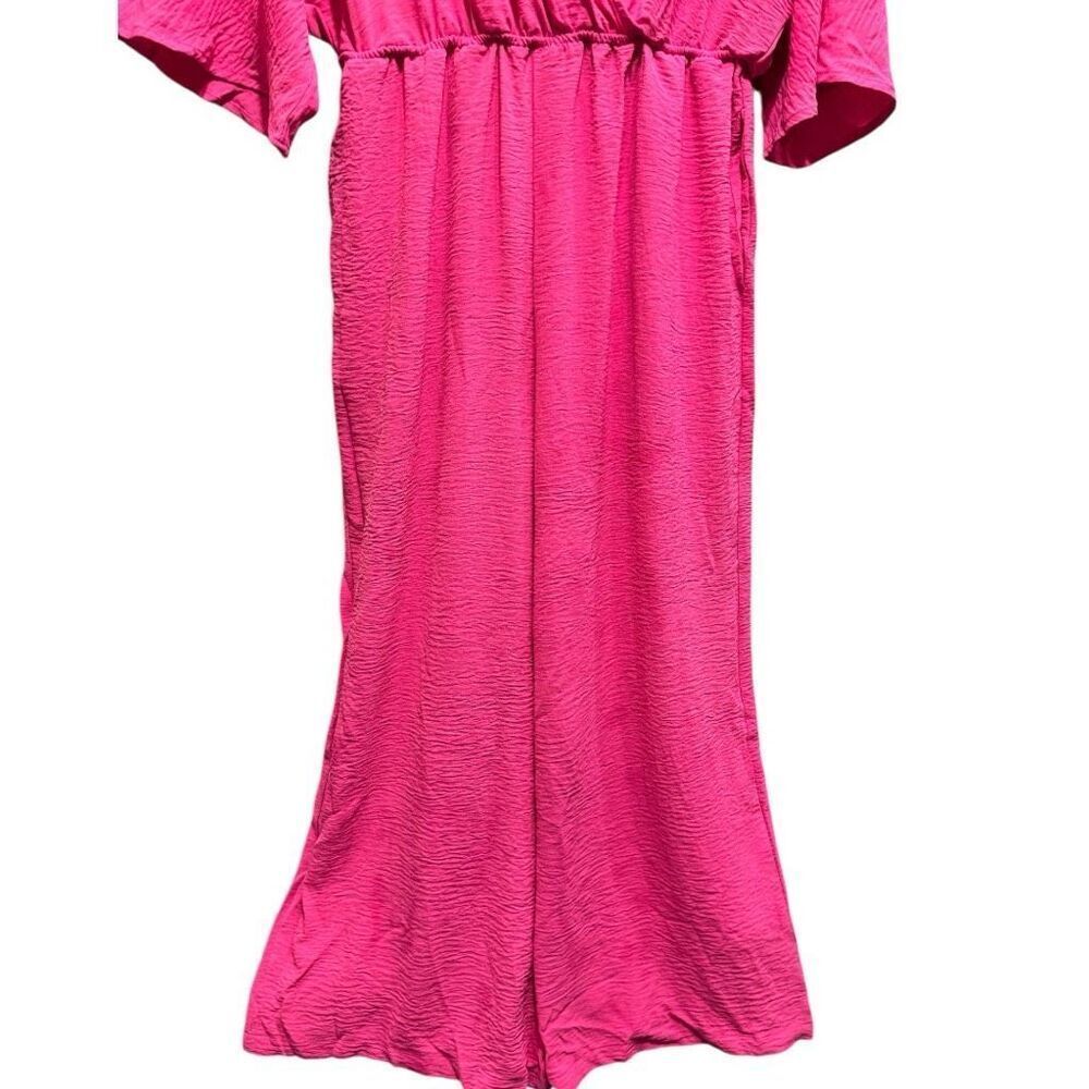 Hot Pink Surplice Wide Leg Dolman Sleeve Jumpsuit with Pockets NWT - Picture 11 of 14